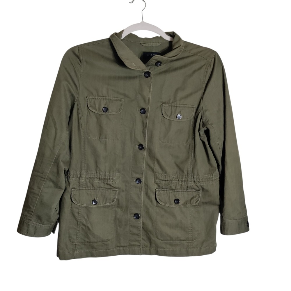 Talbots Womens XL Olive Green Cotton Utility Field Jacket Button Front